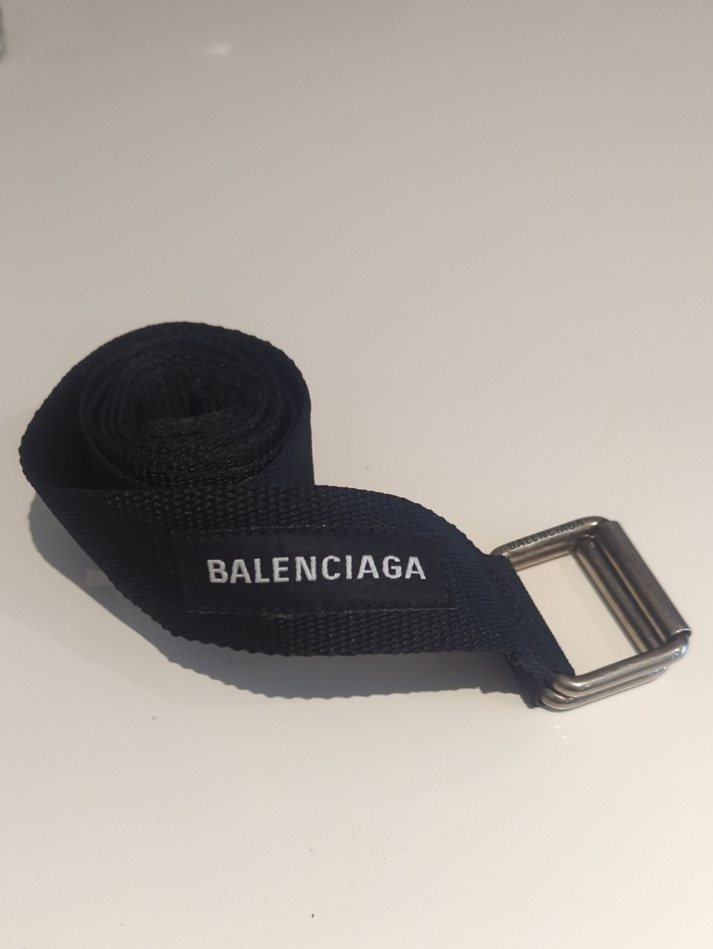 Men's Balenciaga Black Canvas Webbing Belt with Silver Buckle - Size 34 BNWOT